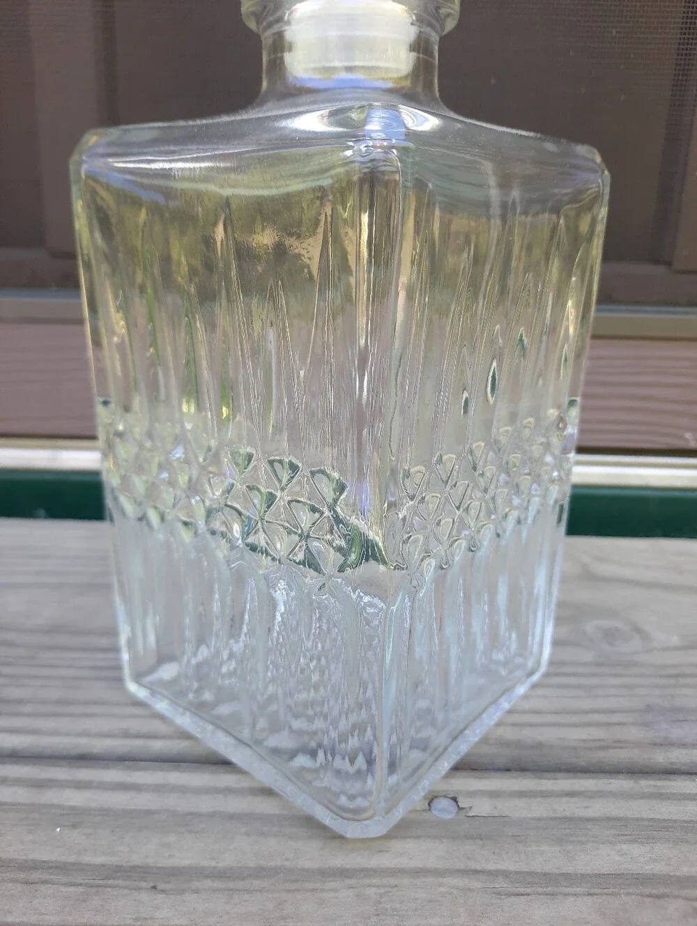 Vintage Squared Pressed Glass Decanter Bourbon Whiskey Liquor Bar Container